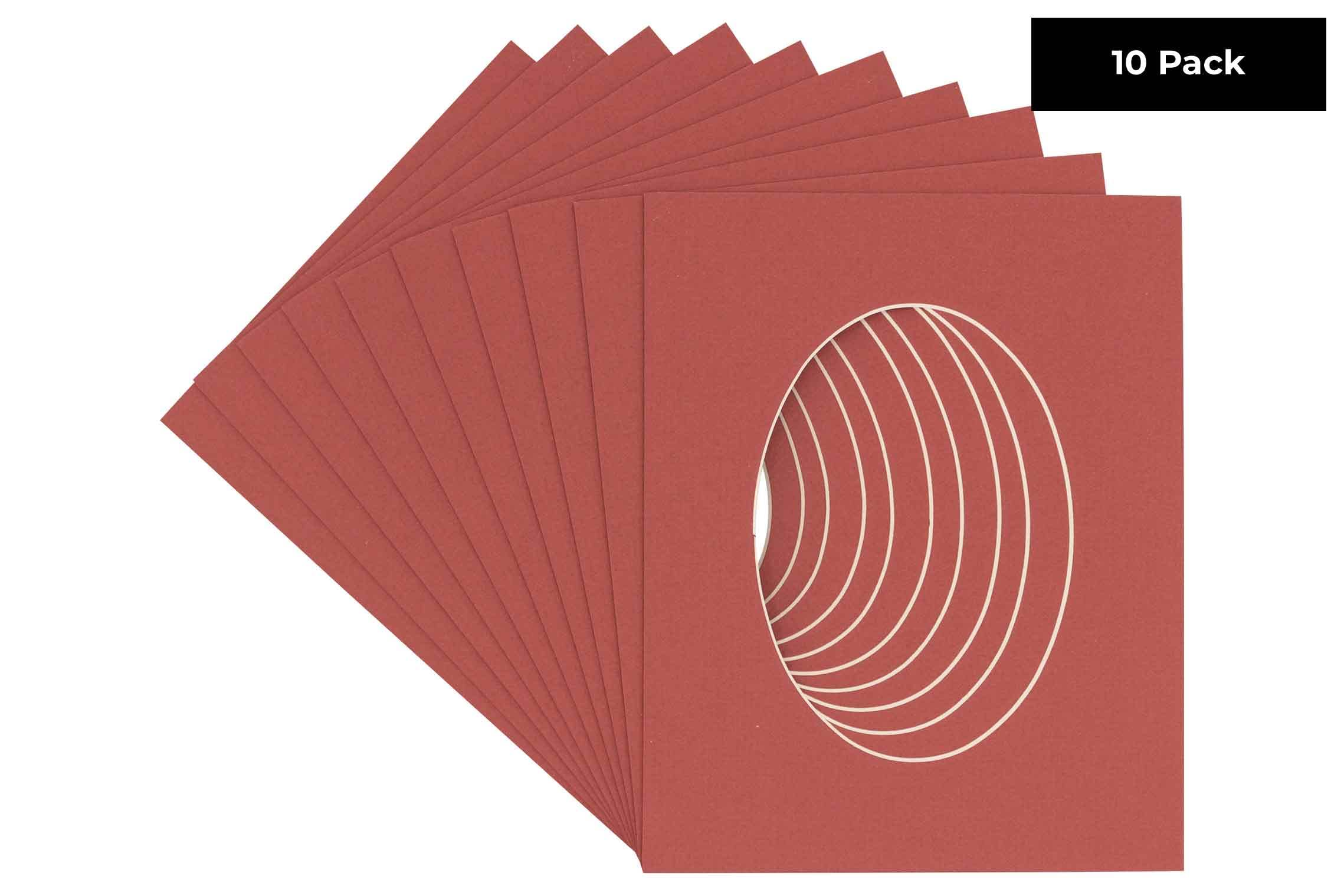 CountryArtHouse Brick Red Acid Free 8.5x11 Oval Picture Frame Mat with White Core Bevel Cut for 6x8 Pictures - Fits 8.5x11 Frame - Pack of 10 Matboards