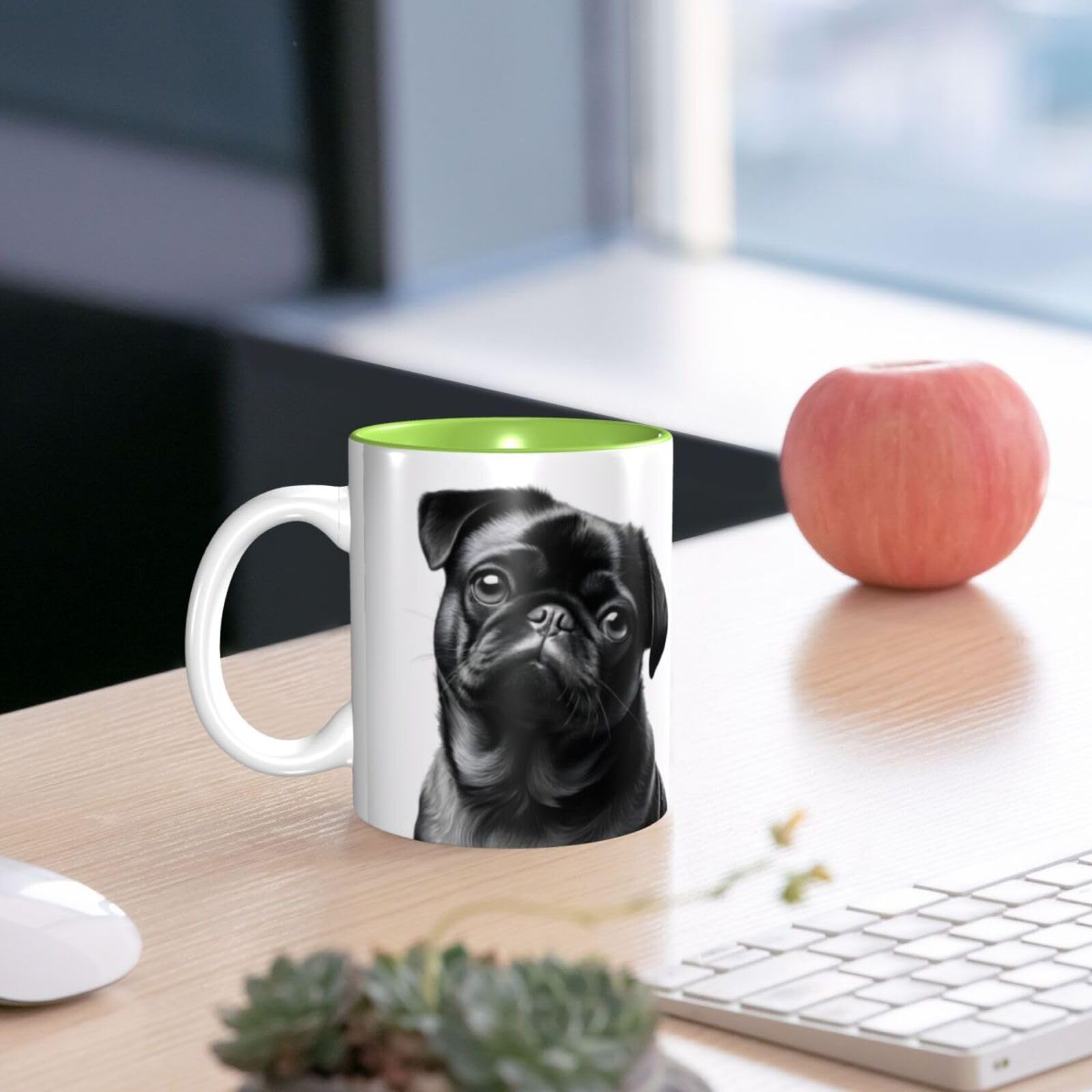 KHDKLXOHZ Cute Black Pug Dog 11oz Two-Tone Ceramic Coffee Mug with Handle, Classic Ceramic Inner Color Mugs - Image 7