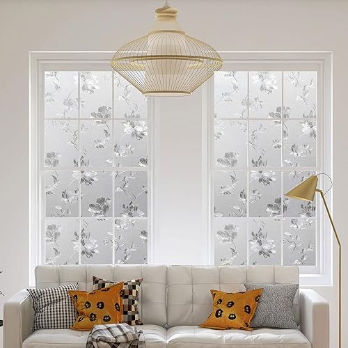 Miniatura 4 de Calcomanías de vidrio estáticas de flores de hibisco, película de ventana de bloqueo solar de 23.6 x 78.7 pulgadas