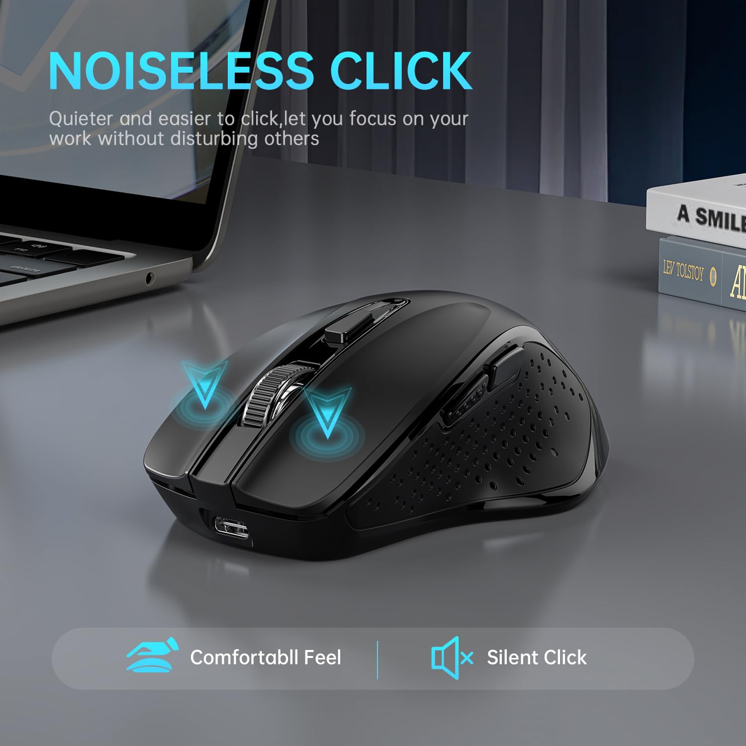 Qullqian Rechargeable Bluetooth Wireless Mouse for MacBook air/MacBook pro/Tablet/Mac/Laptop/Apple/pc/, Silent Slim Use Bluetooth 5.2/3.0 and 2.4GHz USB Type-C Receive - 2