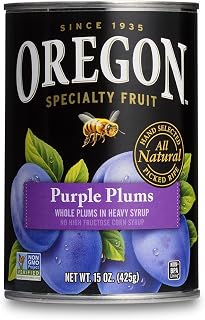 Oregon Whole Purple Plums in Heavy Syrup, Tree-Ripened 15oz Cans (Pack of 8) - Non-GMO, All-Natural, USA Grown
