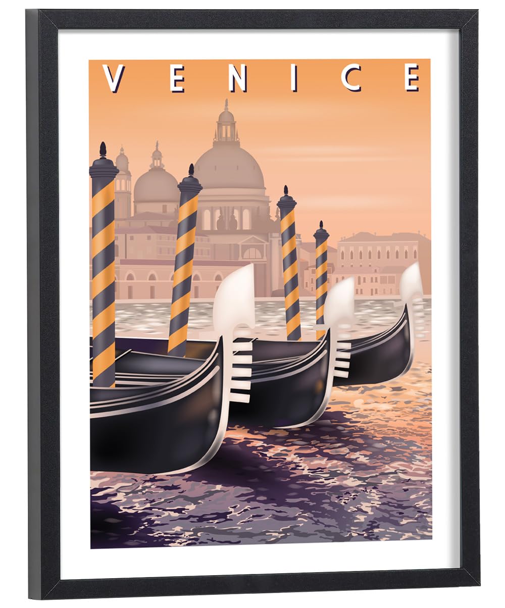 Tableau Venise Vintage avec cadre noir en bois, cadeau déco idéal - 4
