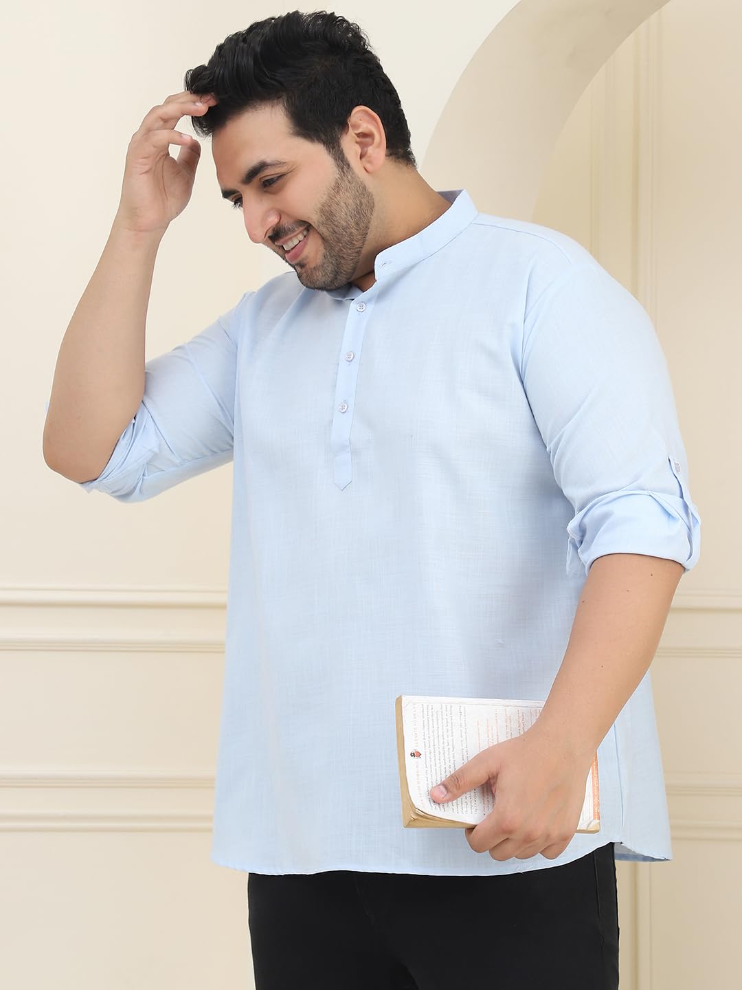 Sojanya Plus(Since 1958), Men's Cotton Blue Short Kurta