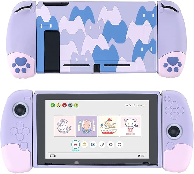 GeekShare Cute Soft Silicone Protective Case Compatible with Nintendo Switch Console and Joy Con- Shock-Absorption and Anti-Scratch Slim Cover Case with Ergonomic Design for Switch -- Purple