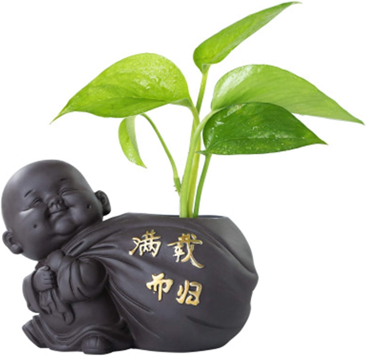 statuetka Buddy, Ceramiczna figurka małego Buddy z dekoracją hydroponicznej doniczki