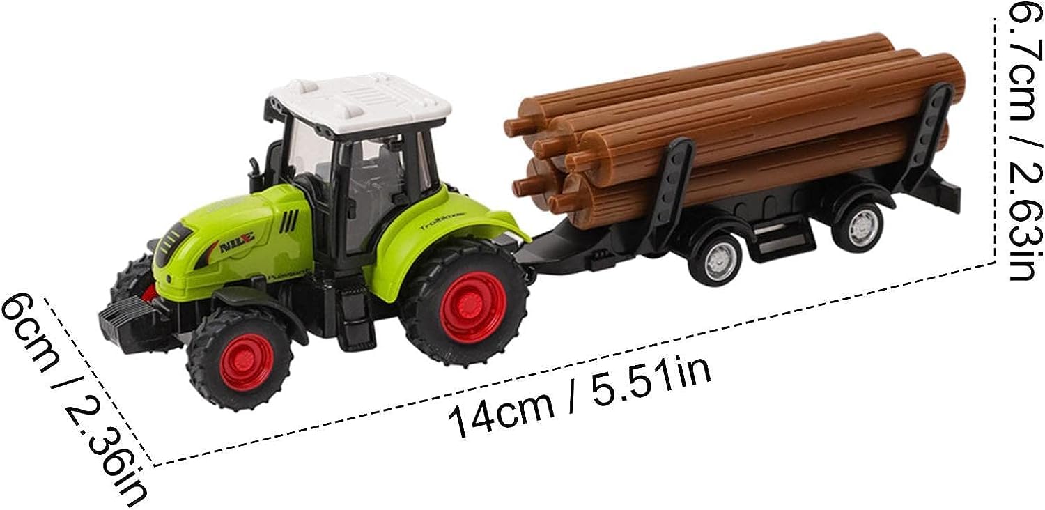 Ensemble de Jouets de la Ferme 1:55, 2 tracteurs à Friction, Un avec Chargeur Frontal et Pince à bûches + 3 remorques universelles + 5 Troncs d'arbre pour Les Enfants à partir de 1 an