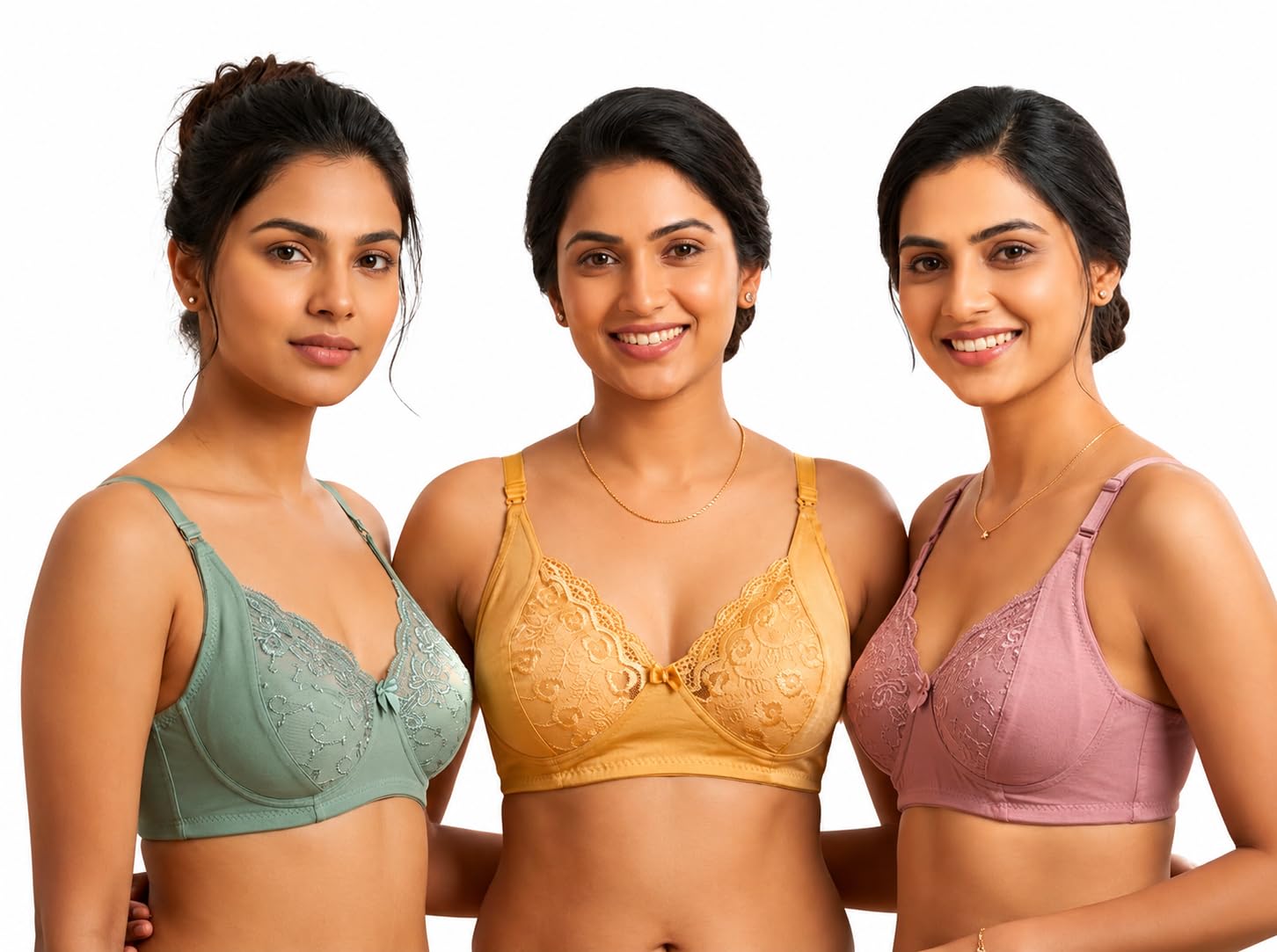 Women's Full Coverage Non-Padded Lace Bra, Soft Cotton Blend, Everyday Comfort, Wire-Free Support (Pack of 3)-image-24