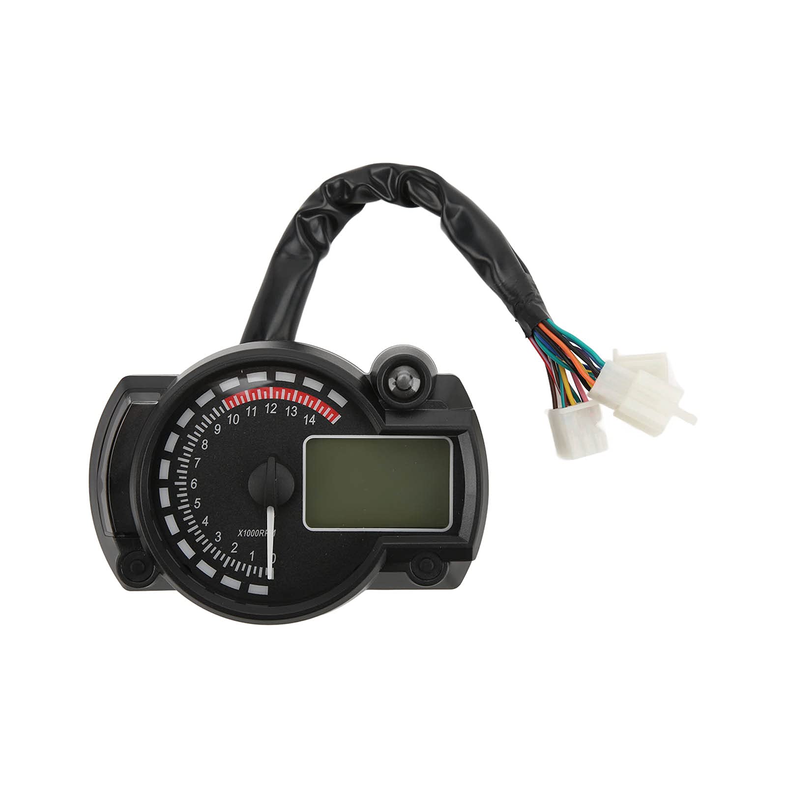 Prędkościomierz motocykla Przebieg 15000 R/min Wyświetlacz LCD - Regulowany 12 V Uniwersalny do samochodów, pojazdów kempingowych, motocykli - Konstrukcja ABS typu Plug and Play