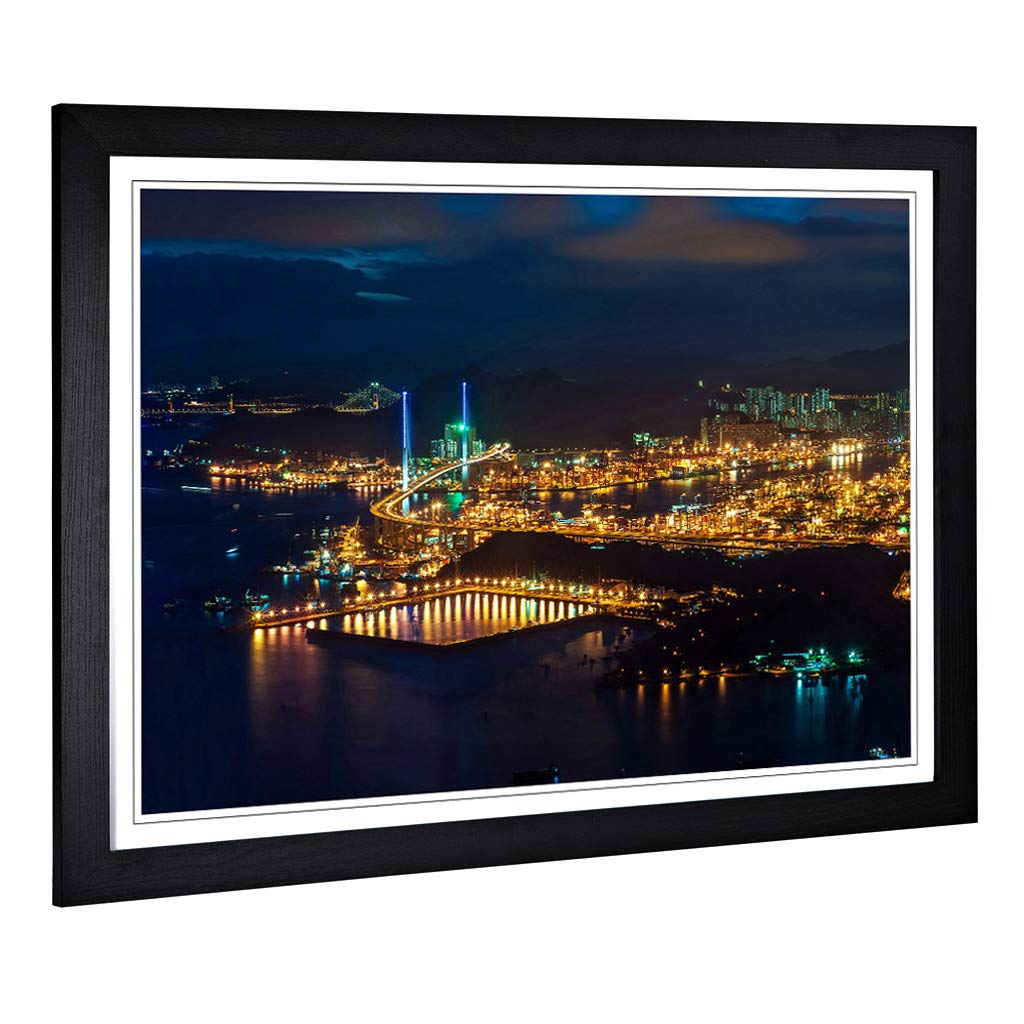 Big Box Art Framed Print of Hong Kong City Skyline China (6) Design | Wall Art Picture | Home Decor for Kitchen, Living Room, Bedroom, Hallway, Black, A2 / 24.5x18 Inch / 62x45cm
