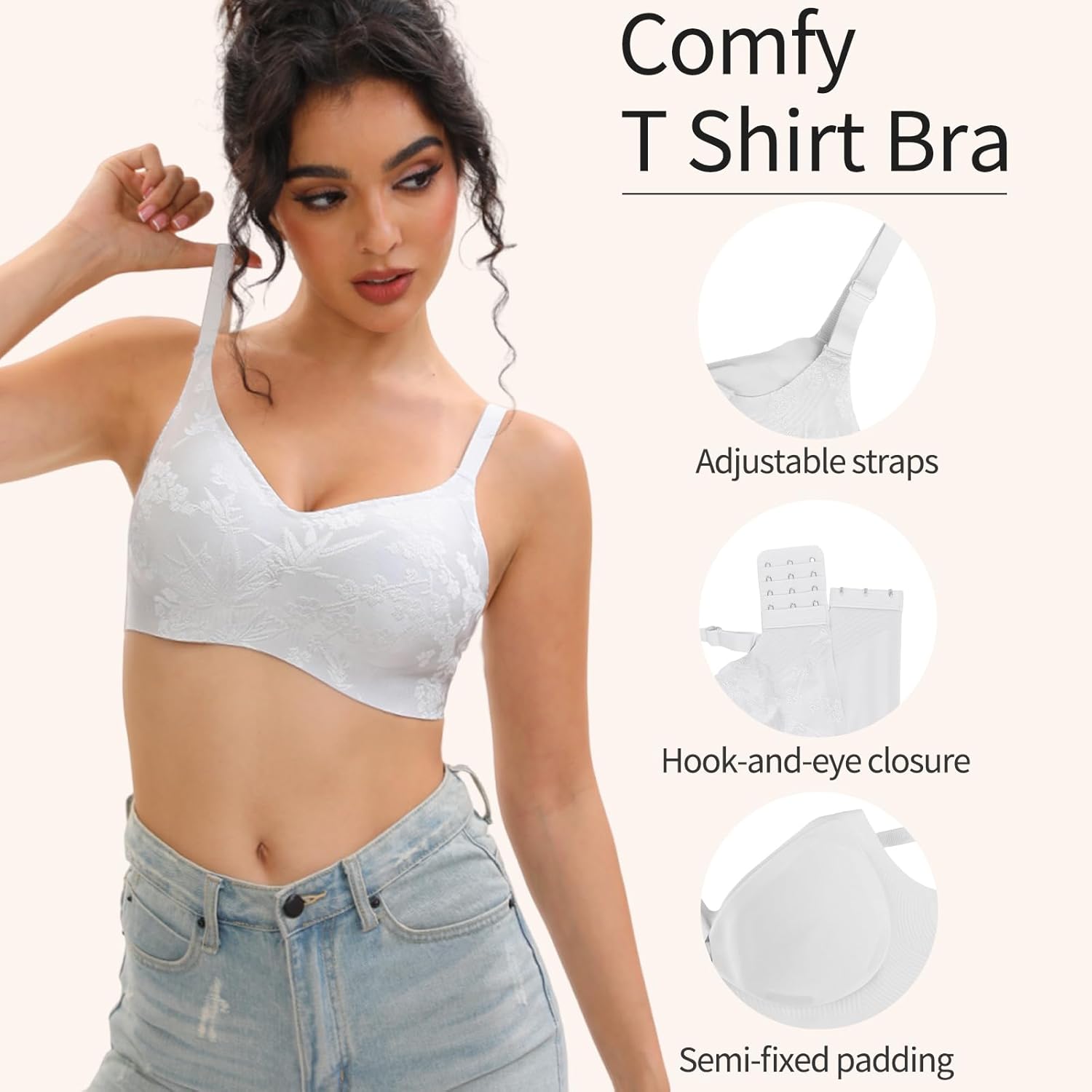 Wireless Jelly Bras for Women 3 Pack Seamless Full Coverage T-Shirt Bra No Underwire, Soft Comfort Everyday Bras - Image 4