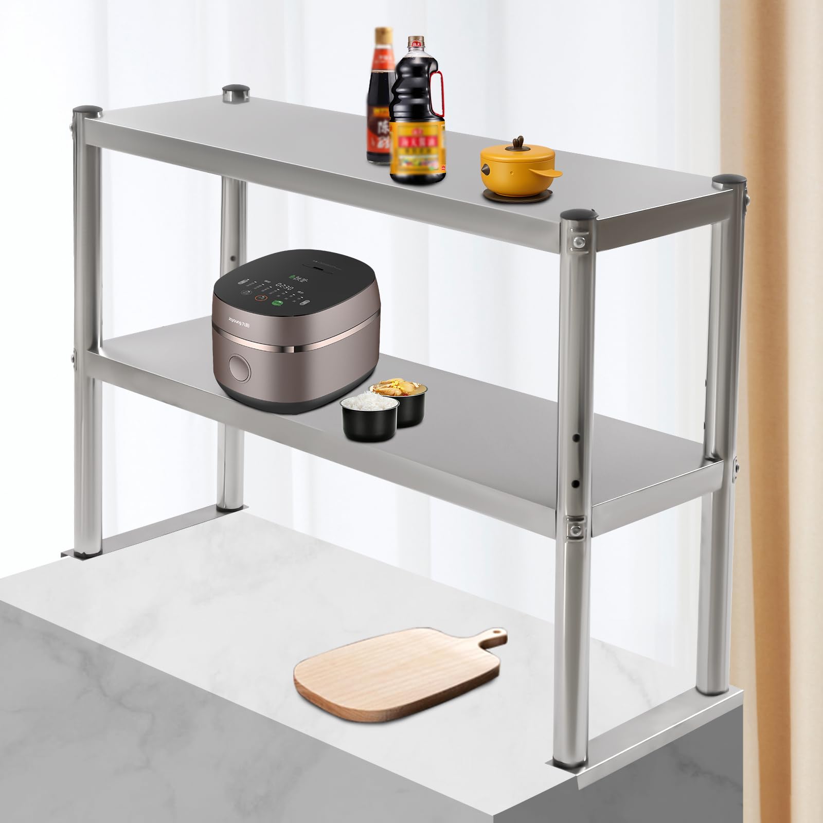 LIECARYAM Commercial Stainless Steel Overshel,36X12Inch Commercial Chef Bases Wide Double Overshelf for Prep Table Restaurant Prep Work Tables Kitchen Workshop