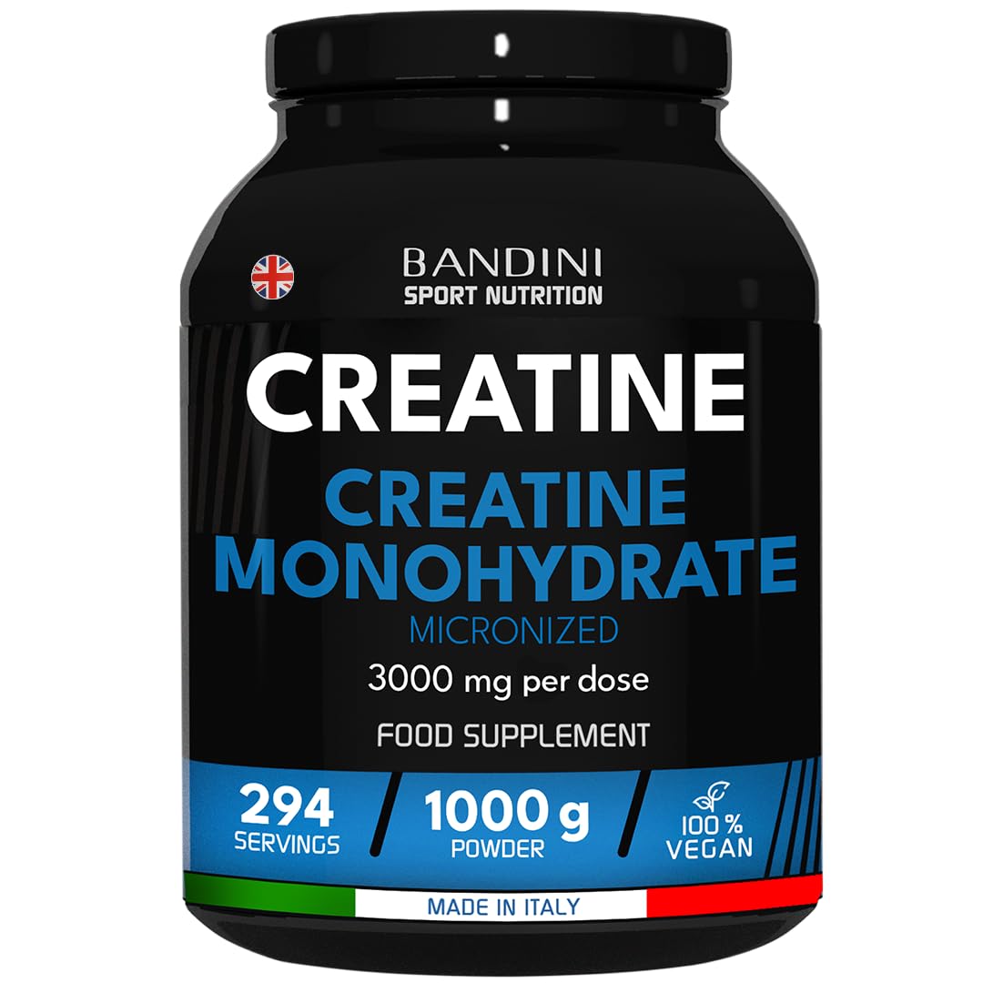 Bandini® Creatine Monohydrate Powder 1kg/1000g | Pure Creatin Micronised | Improve Training, Sport, Gym, Pre Workout, Physical Performance and Recovery | Muscle Power & Strength | 100% Vegan | Non-GMOBandini® Creatine Monohydrate Powder 1kg…