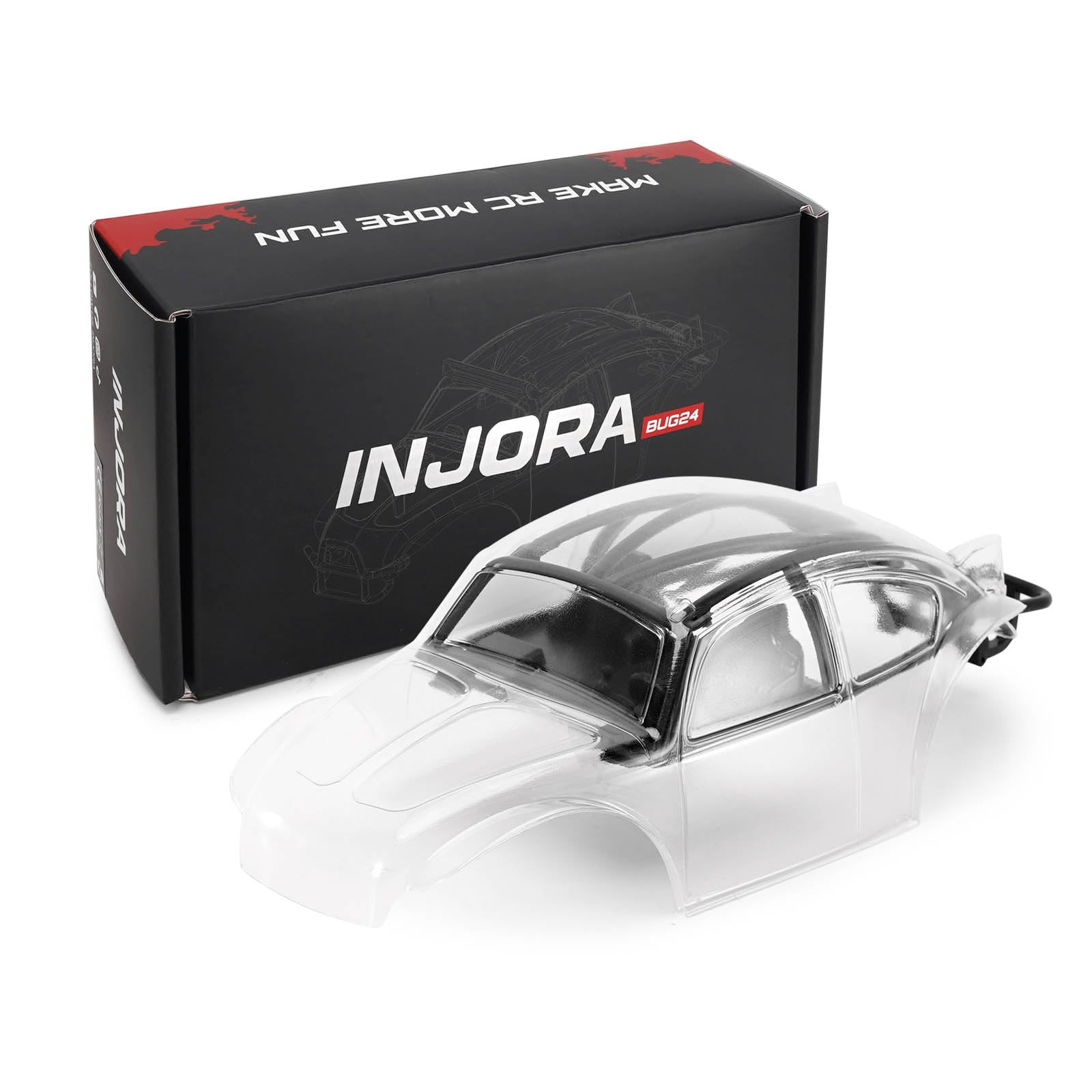 INJORA BUG24 Body with Roll Cage for 1/24 Axial SCX24 C10 JLU Bronco Base Camp 4Runner Upgrade(Clear)