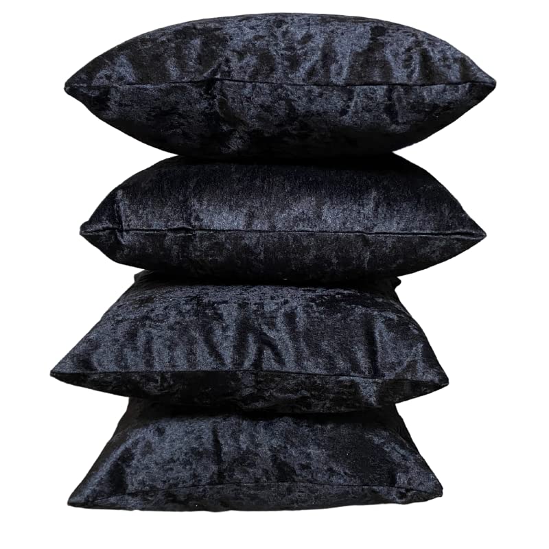 Super Soft Decorative Luxurious Crushed Ice Velvet Square Cushion Cover for Living Room Sofa Couch Bed 60cm x 60cm 24 x 24 Inches (Pack of 4 - Black)