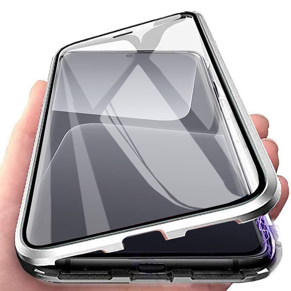 Colala Cover per Xiaomi 13 Magnetica Adsorbimento Custodia Metallo Ultra Sottile 360 Gradi Full Body Anteriore e Posteriore ​Trasparente Vetro Temperato Protezione Cover - Argento