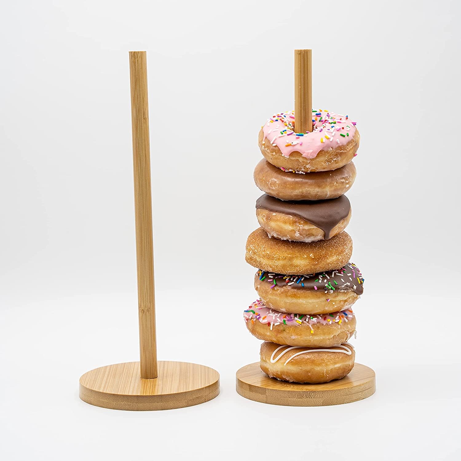 Bamboo Donut Stand for Party with thicker base - Donut holder stand party - Replaces other Donut wall and Donut Display Bagel Holder Stand. For Weddings, Doughnut, and Birthday Party