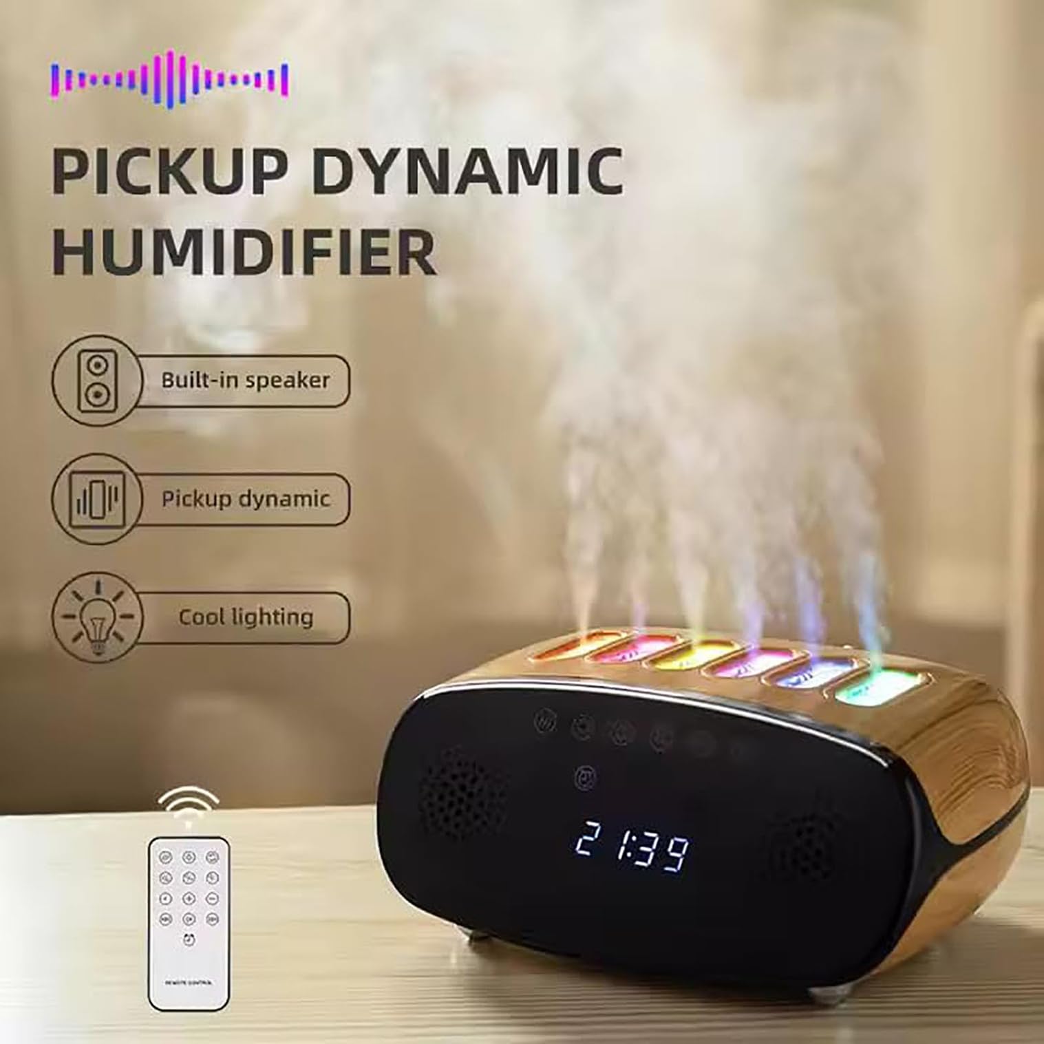 Humidificador de aire de 500 ml para dormitorio, niebla fría con luz nocturna RGB, difusor de aceite esencial, fácil de limpiar, pantalla LED para uso doméstico y de oficina