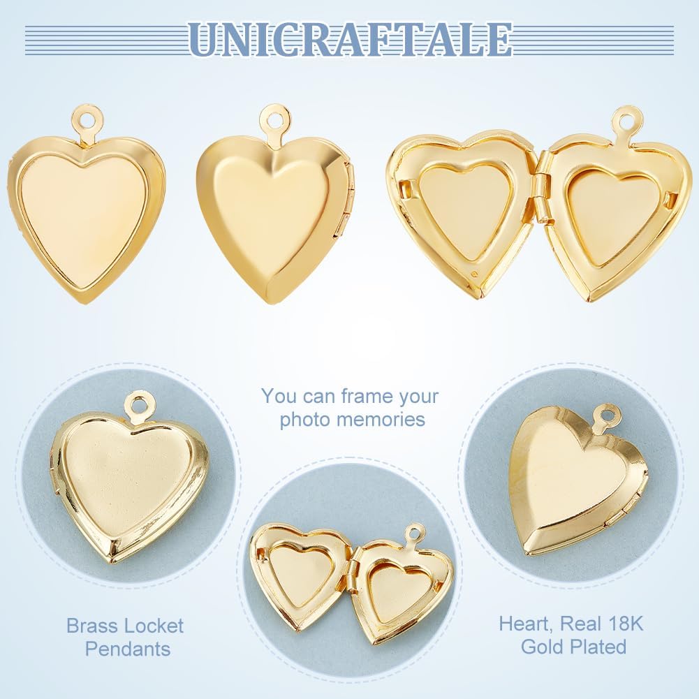UNICRAFTALE 10Pcs Real 18K Gold Plated Heart Charms Locket Pendants Metal Photo Frame Charms Love Dangle Charms Love Memorial Charms Memory Necklace DIY Finding for Jewelry Making Accessories - Image 4