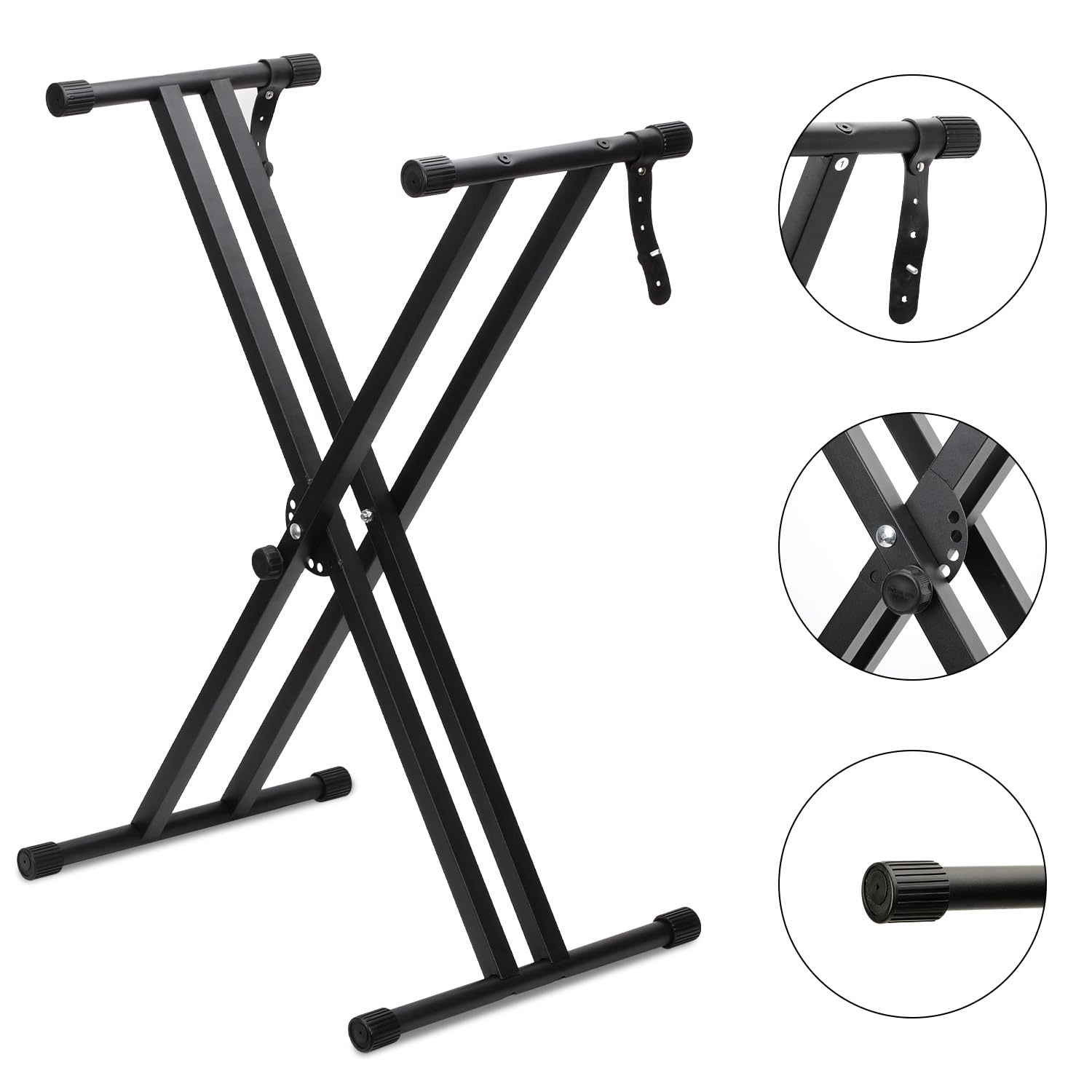 Keyboardständer für E-Pianos,X-förmig Doppelstrebiger E-Piano Ständer mit Verriegelungsriemen und Schnellspannmechanismus,Keyboard Ständer verstellbar 32 cm bis 97 cm für 54 61 76 88 Tasten (Schwarz)