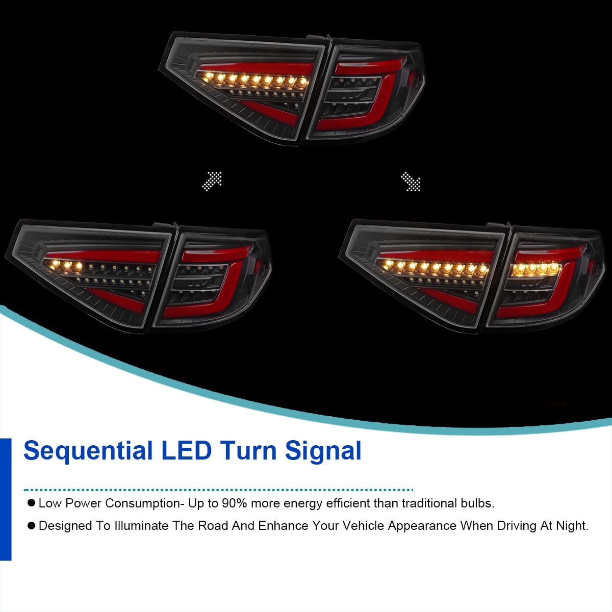 SPEC-D TUNING Black Sequential Tail Lights w/Red LED Bar Compatible with 2008-2014 Subaru Impreza WRX Hatchback, Left + Right Pair Assembly