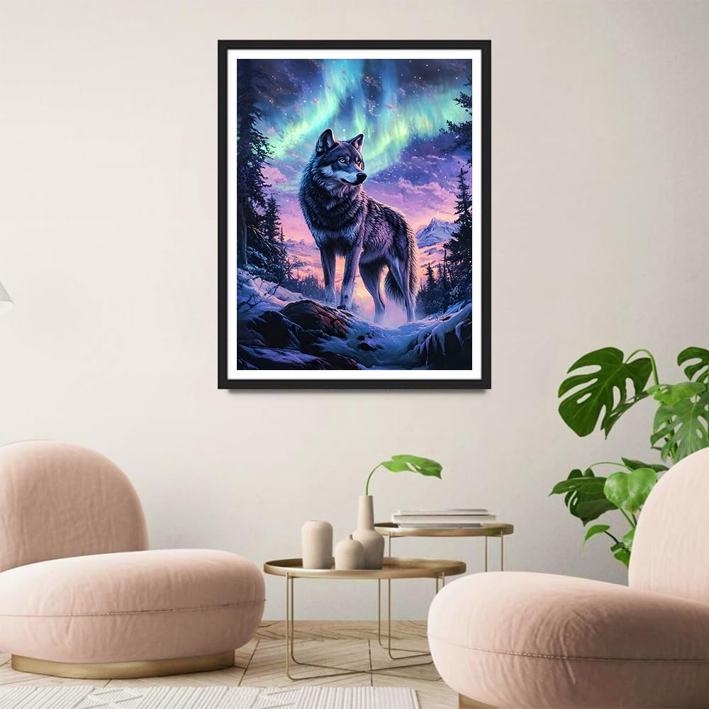 Kit Peinture Diamant 5D – Loup Dans La Forêt – Loisir Créatif Pour Adultes, Déco Murale 30x40 Cm