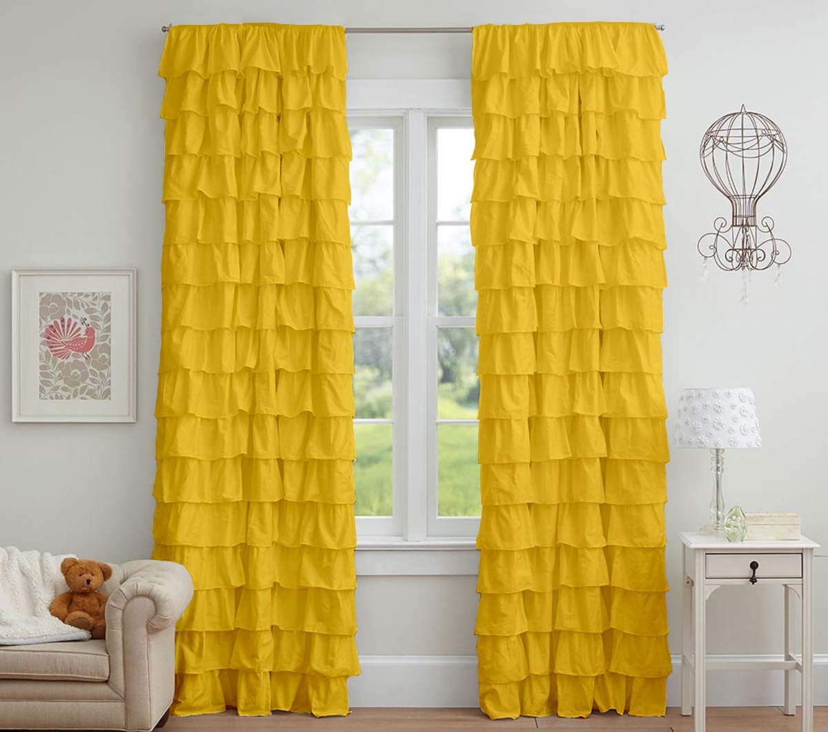 Dekor World 2 Piece Cotton Yellow Ultimate Ruffle Rod Pocket Curtain Set (Door Curtain: 110x215cm or 4x7Feet or 42x84 Inches) for Bedroom and Living Room,Washable (B08SKNJSJ6) Amazon Price History, Amazon Price Tracker