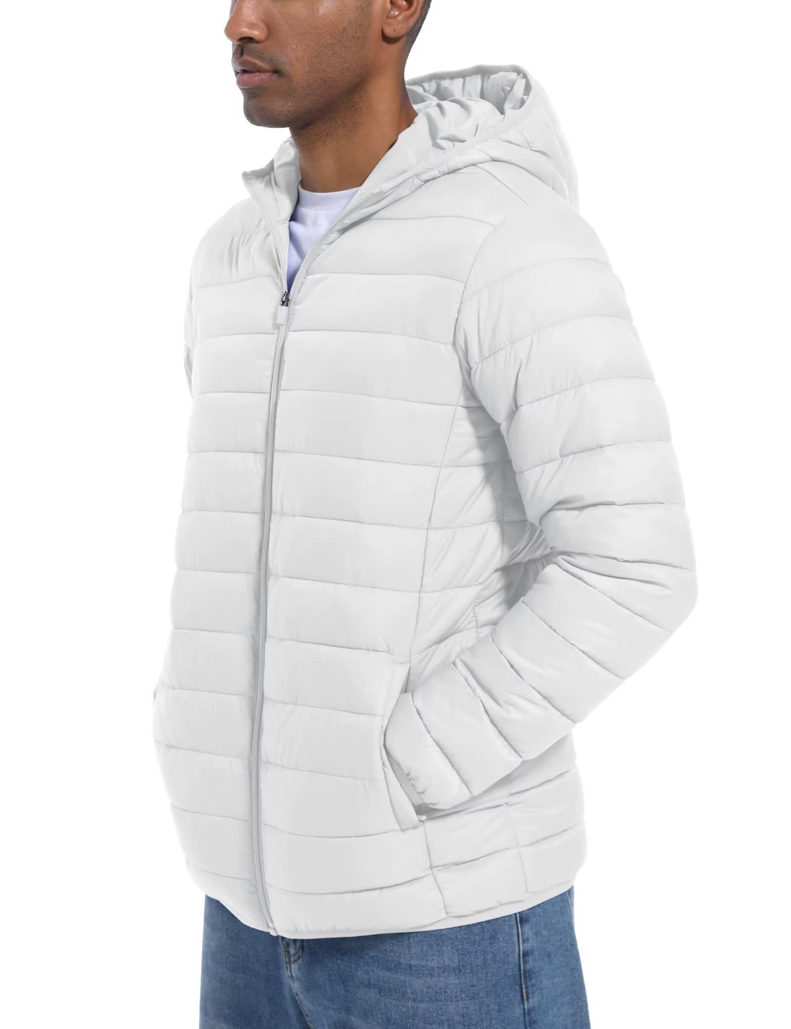 MAGCOMSEN Men's Winter Clothes Water-Resistant Hooded Down Jacket Lightweight Packable Coats Full Zip Quilted Puffy Jacket Casual Warm Outwear