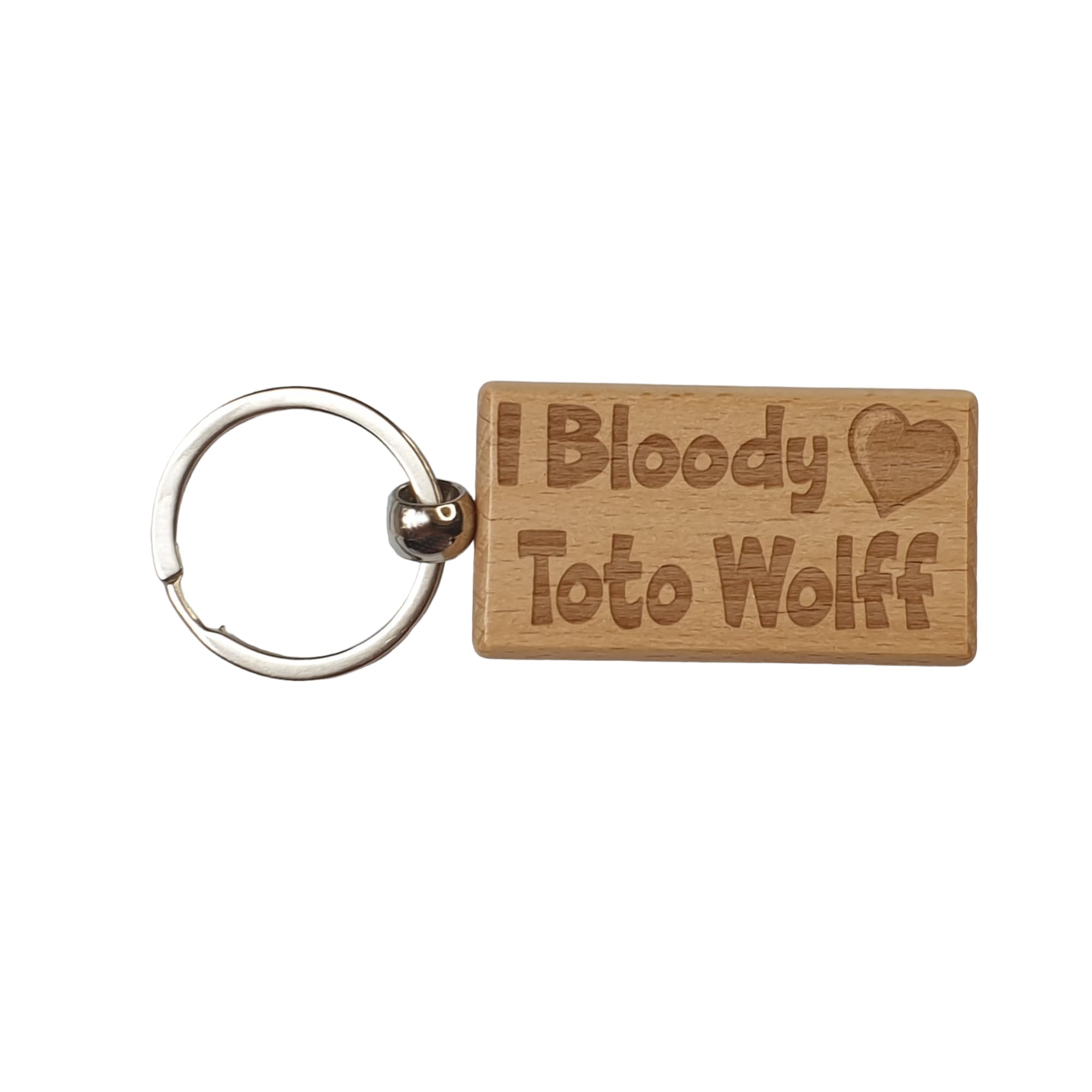 Decalarama Brown Toto Wolff Keyring Gift - I Bloody Love - Engraved Wooden Amg F1 Team Principal Fan Nice Fun Cute Novelty Present