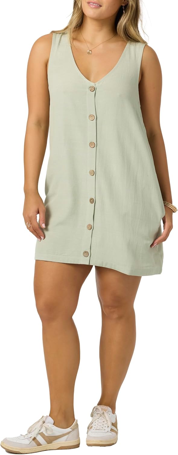 O’Neill Women’s Sanders Mini Dress | Lightweight Cotton‑Linen Blend and Side Pockets