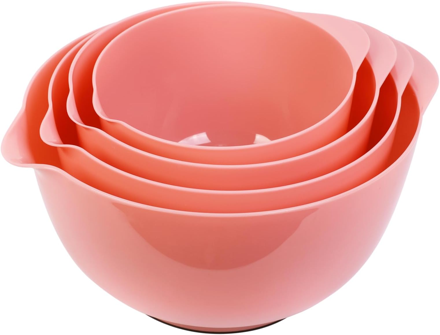 BoxedHome 4 Quart Large Plastic Mixing Bowls, Microwave Safe Mixing Bowl Set with Pour Spout, Nesting Bowls for Space Saving Storage(Candlelight Peach)