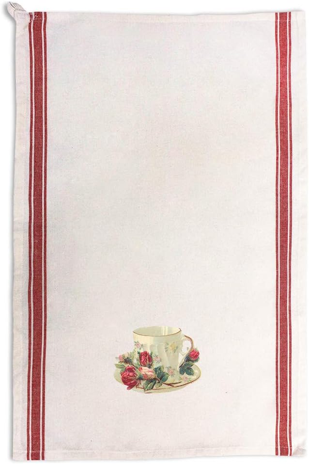 Custom Decor Kitchen Towels Teacup Roses Vintage Look Home Kitchen Home Kitchen Cleaning Supplies Dish Towels Red Stripe Design Only