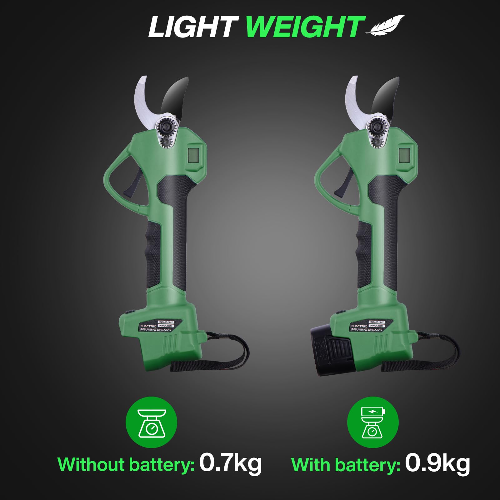 Tijeras de Podar Eléctricas 35mm Profesionales Tijeras de Podar con Baterías 21V 2x 2000Amh Ultraligera SK5 LCD Motor para Viñedos, Olivos, Árboles Frutales Verde