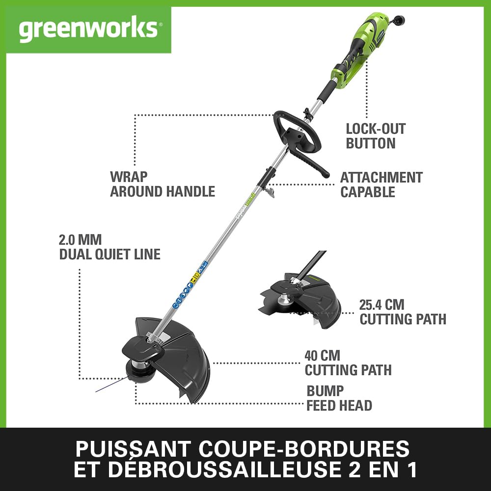 Greenworks Débroussailleuse à Fil Électrique 230V, Moteur Électrique 40cm Largeur de Coupe 2mm Fil, Tête d'Alimentation par Frappe au Sol Semi - Automatique GST1246