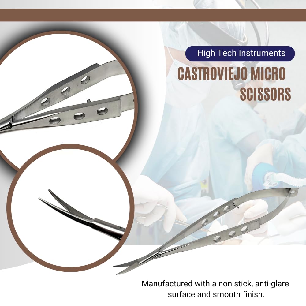 Castroviejo Micro Surgical Scissors with Spring Action Handle Stainless Steel Medical Instruments Sharp/Sharp Blades For Precise Cutting Tasks (4.5