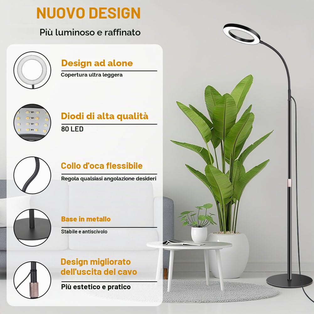 Ainiv Luci per Piante da Interno, Lampada di Crescita a Spettro Completo, 80 LEDs Lampada, con Timer auto 6/12/16H, 3 Modalità, 10 Luminosità, 90cm~160cm Altezza Regolabile per Piante Alte e Grandi