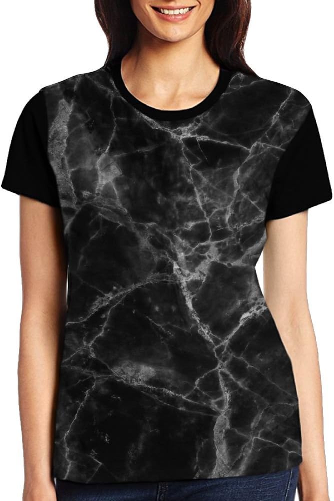 Linjiu Black Marble Texture Background For Design Womens Front Print T-Shirt Black