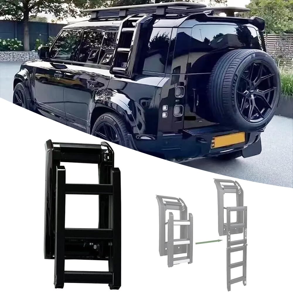 Foldable Liftable Ladder Protective Frame Side Roof Rack Access Ladder Window Roof Step Ladder Fits for Land Rover Defender 90 110 130 2020 2021 2022 2023 2024 (Glosss Black), S-001