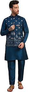 Mens Heavy Cotton Silk Sequence Kurta Trouser Set With Waistcoat (Nehru Jacket) (C-118)