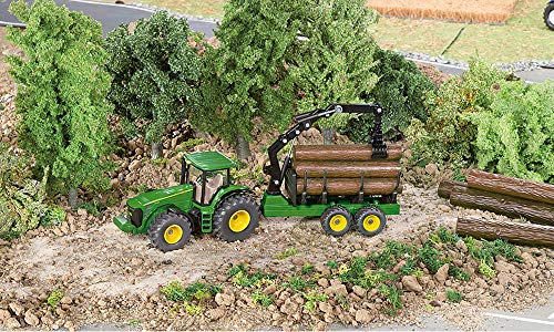 siku 1954, John Deere Traktor mit Forstanhänger, 1:50, Metall/Kunststoff, Grün, Funktionsfähiger Ladearm und Greifer – Bild 7