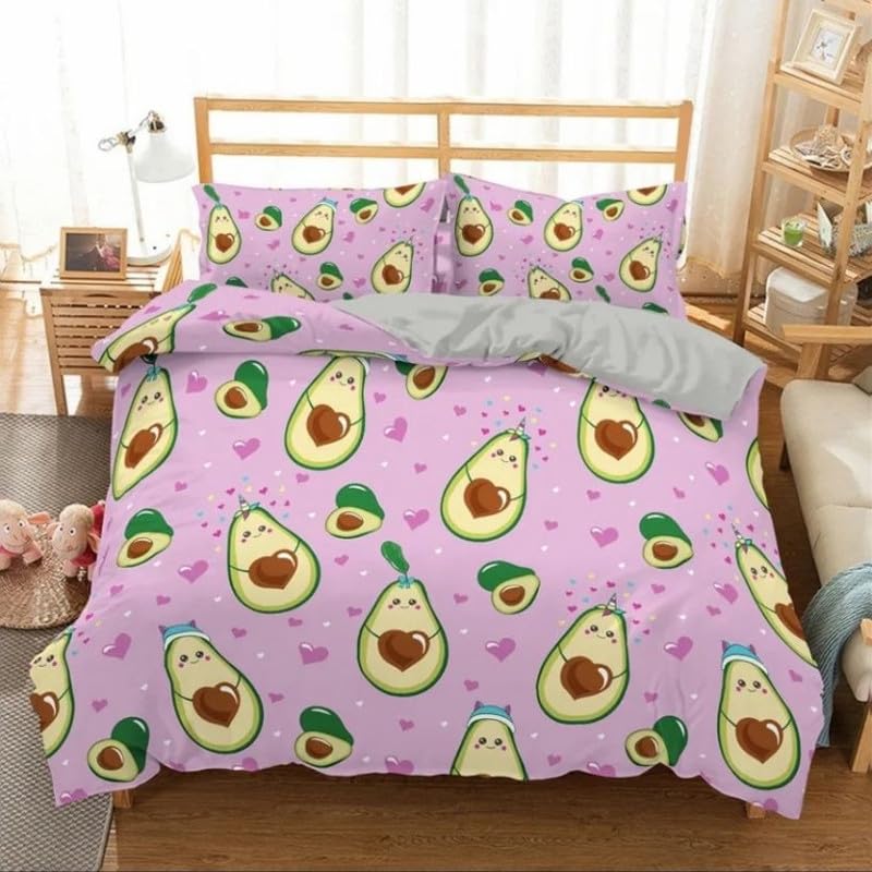 Housse de couette 90x190 avocat violet avec sa taie d'oreiller 65x65 pour lit enfant 1 place