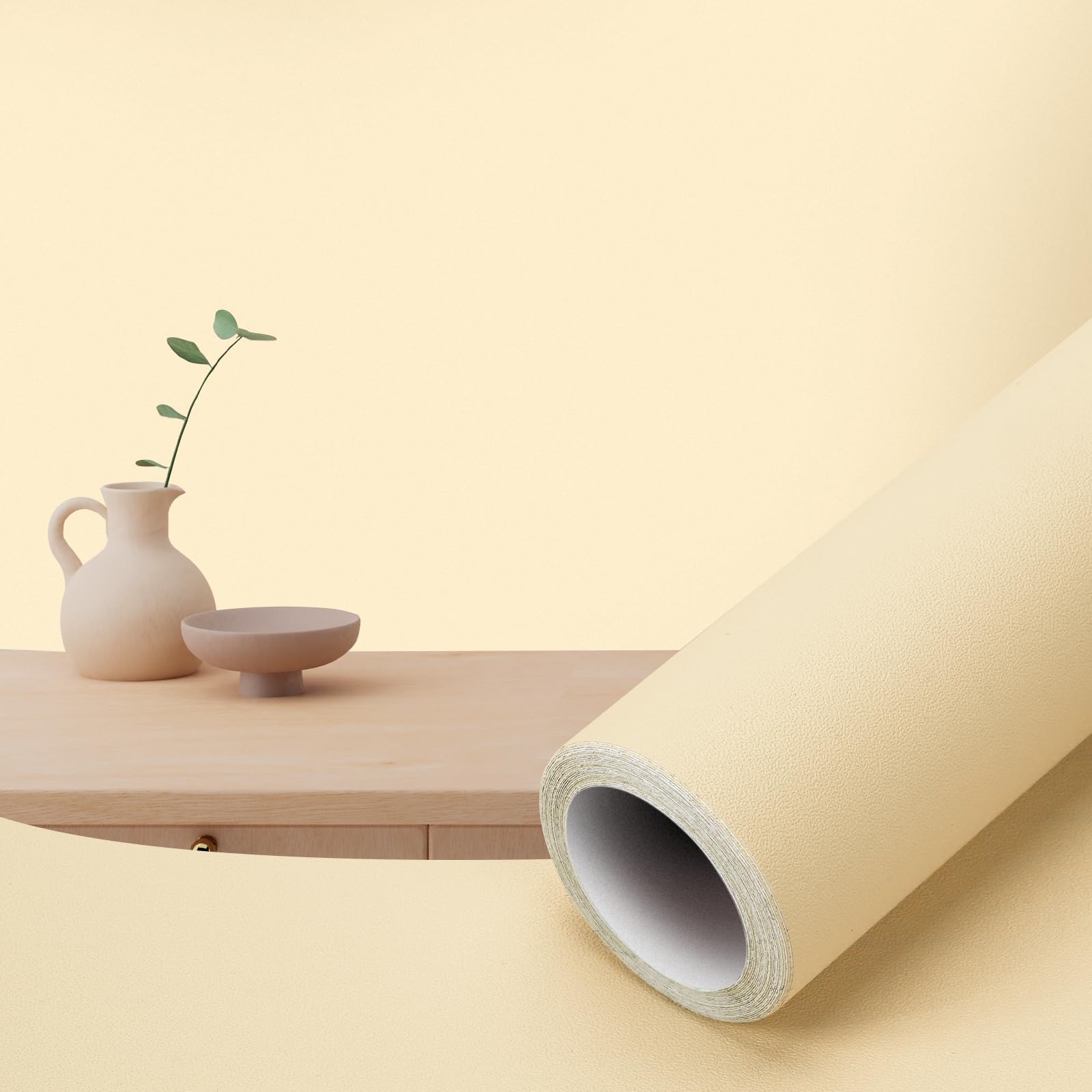 Orgthin Peel and Stick Wallpaper Contact Paper Self Adhesive 15.7" x 118.1", Solid Color Waterproof, Vinyl Wall Paper Roll, Textured Wallpaper Removable for Cabinets Countertop Shelf, Beige