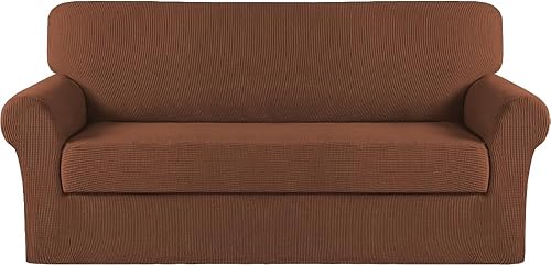 Vista 160 de Turquoize - Funda elástica para sofá de 2 piezas y 3 cojines, funda protectora lavable con elástico en la parte inferior, tela jacquard gruesa