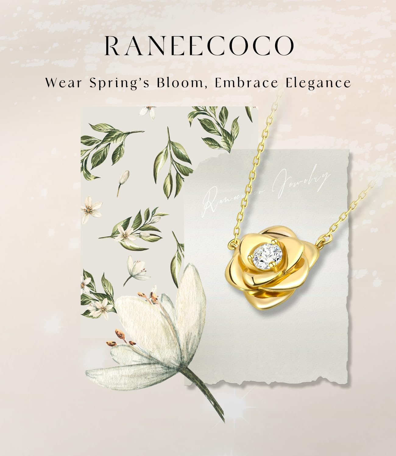 Raneecoco Rose Flower Necklace Gold Plated Sterling Silver Pendant Jewelry for Women, Hypoallergenic & Nickel Free - Image 7