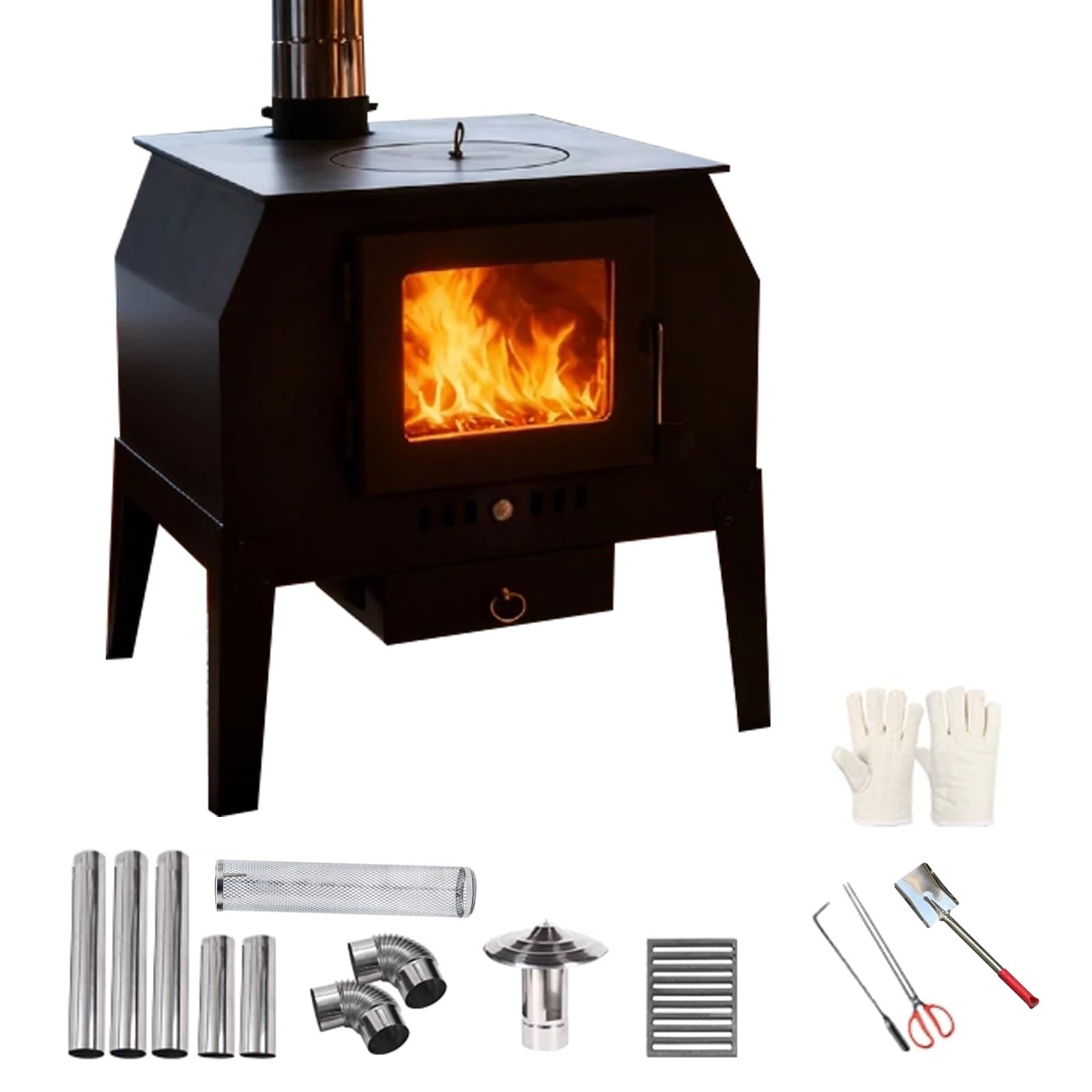 Stufa a Legna con Forno, Cucina a Legna, Resistente Alle Alte Temperature, con Oblò, per Grigliare, Cucinare e Riscaldare