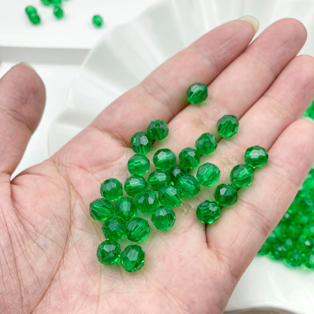 400pcs 8mm Acrylic Round Crystal Beads Faceted Spacer Color Beads for Jewelry Making DIY Bead Bracelet Necklace Earrings(Deep Green) - Image 4