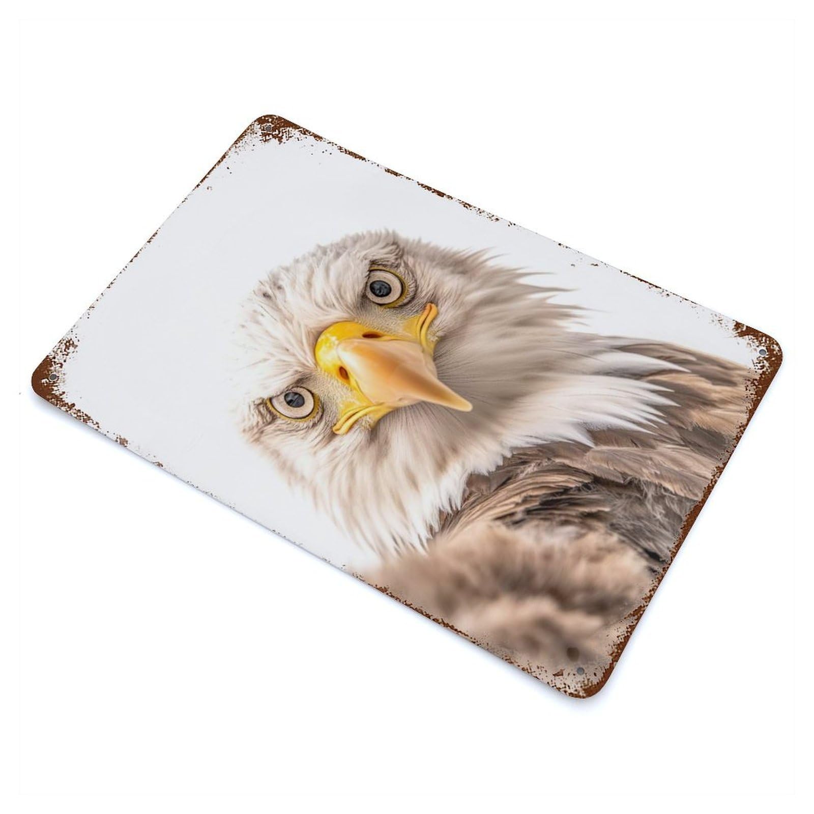 Rusty Metal Tin Sign with Bald Eagle Selfie Design 11.8"x7.9", for Farmhouse, Kitchen And Entryway Decor, Rustic Home Decor