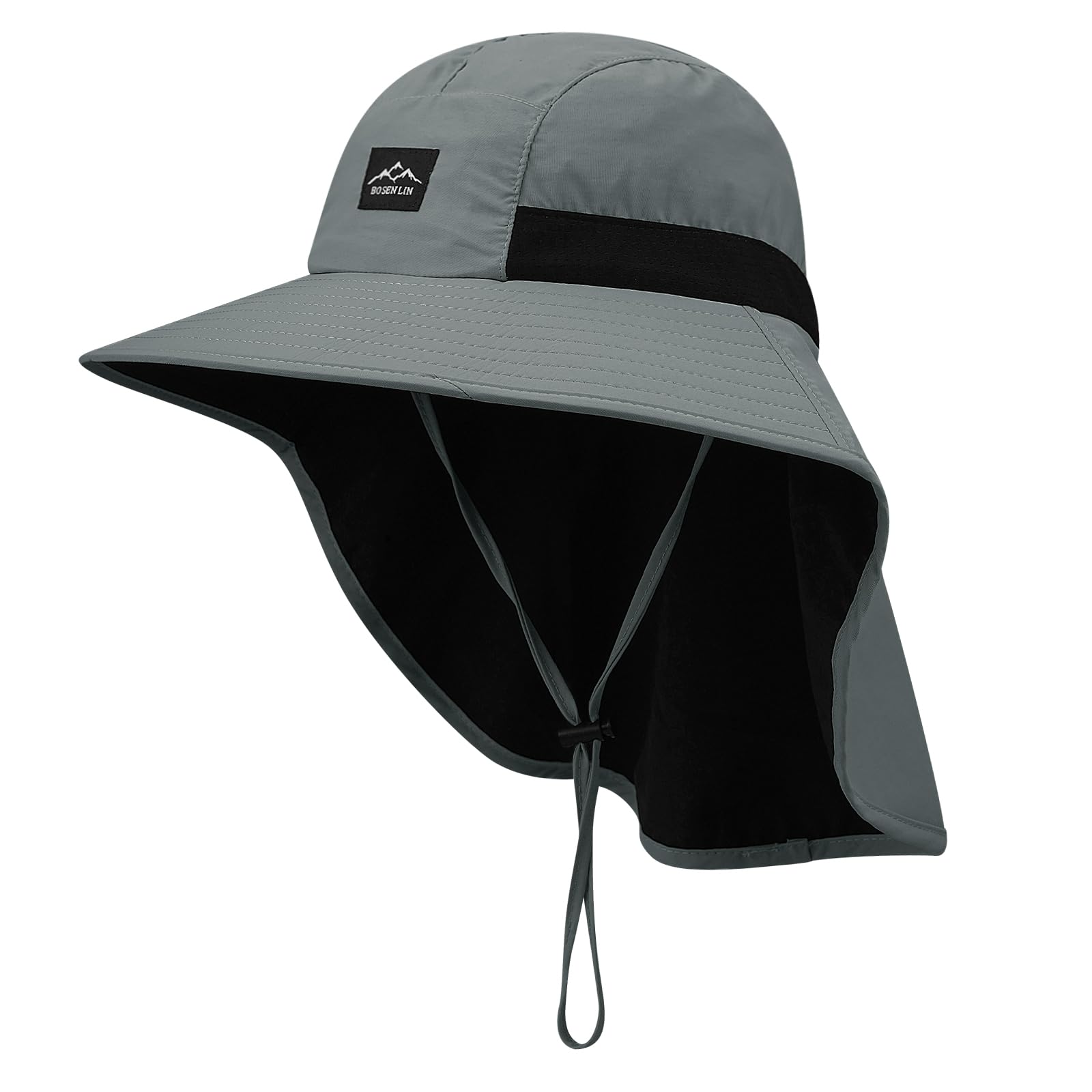 Croogo Outdoor Sun Hat for Men with 50+ UPF Protection Safari Gardening Cap Wide Brim Fishing Hat with Neck Flap,Gray-DHJM1