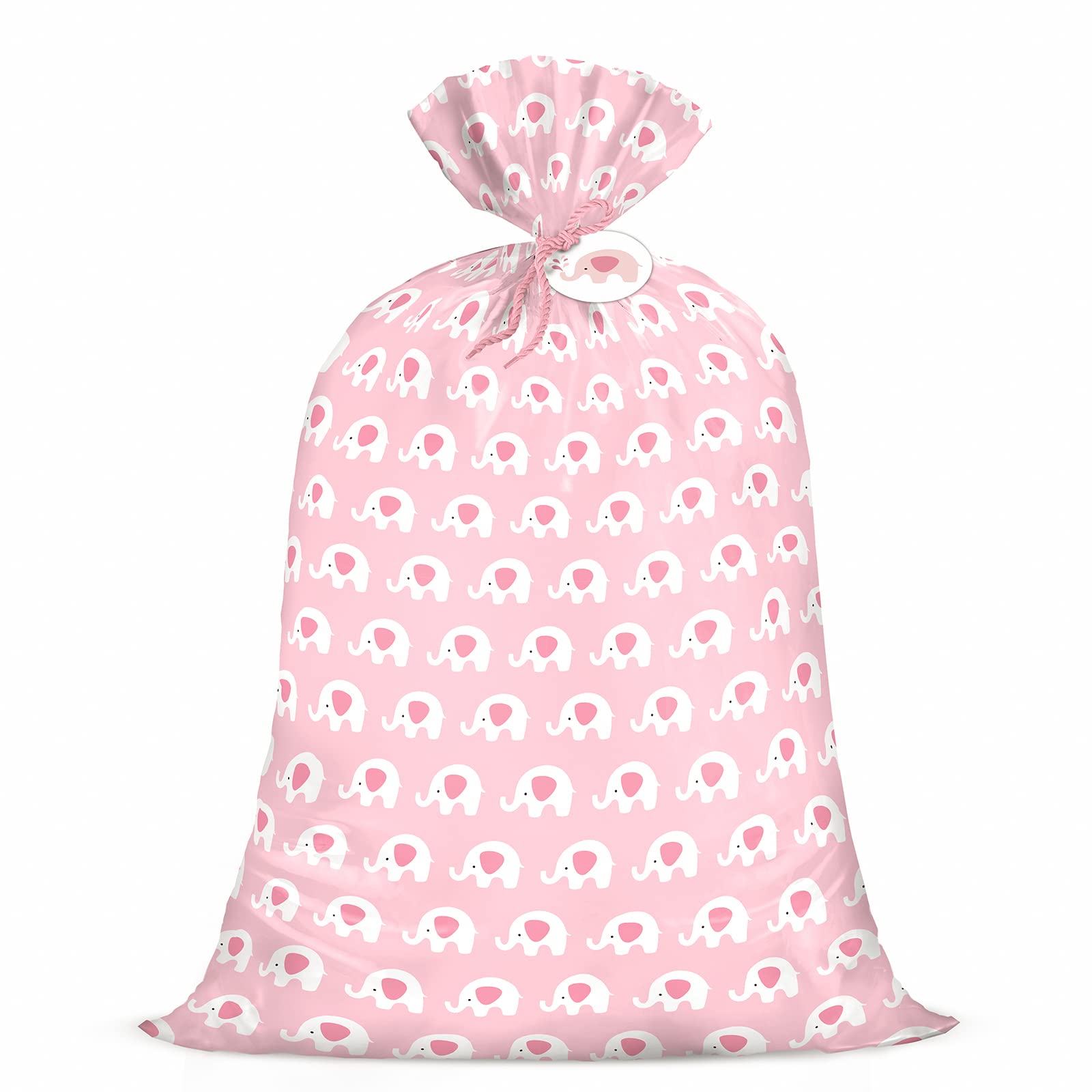 WRAPAHOLIC 56" Large Baby Girl Plastic Gift Bag - Pink Elephant Jumbo Bike Bag Gift Wrap for Baby Shower, Kids Birthdays, Parties, Celebrating, or Any