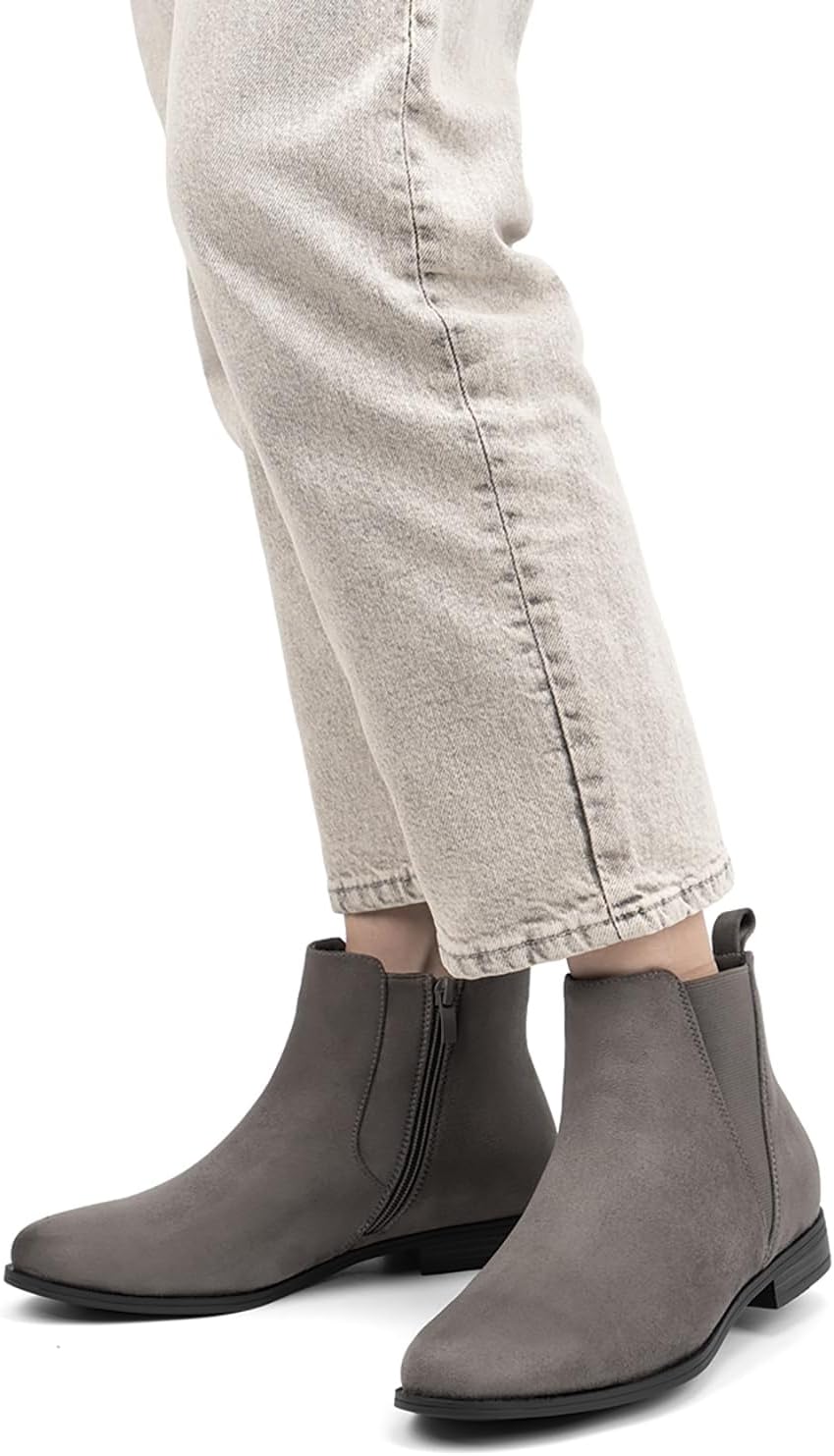 VJH confort Women's Chelsea Ankle Boots Low Heel Fashion Almond Toe Dress Booties with Side Zipper - Image 2