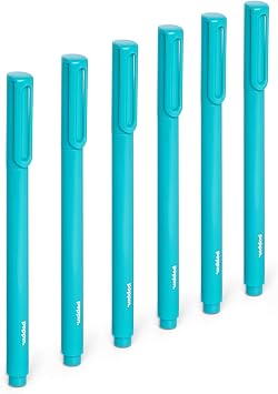Poppin Signature Ballpoint Pens, Professional Office Pens, Medium Point 1mm, Set of 6 Aqua with Blue Ink